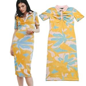 NWT New Zara Jacquard Knit Polo Midi Dress Size Medium
